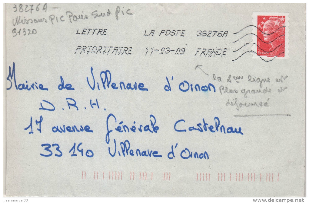 Lettre Empreinte Toshiba 38276 A Du 11-03-09 Curiosité"les Caractères De La Deuxième Ligne Sont Plus Grands Et Déformés - Cartas & Documentos