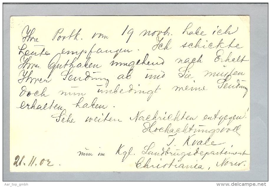 Norwegen Kristiania 1902-11-28 Ganzsache Nach Ponte CH - Postwaardestukken