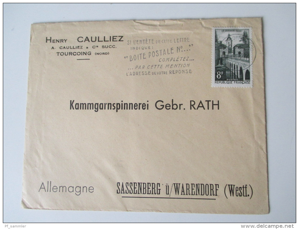 Frankreich Belegeposten 65 Stk. 1888 -1950er Jahre. Firmenkorrespondenz mit einer Kammgarnspinnerrei