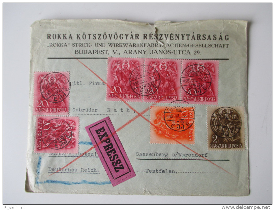 Ungarn 1930er Jahre Belegeposten / Firmenkorrrspondenz. 30 Briefe. Schöne Frankaturen / Express / Perfins. Interessant!? - Covers & Documents