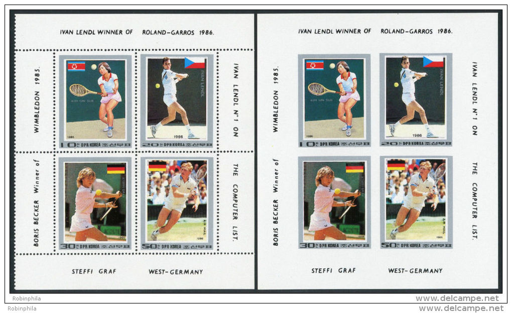 Korea 1986, SC #2584a-d, Perf &amp; Imperf, M/S Of 4, Famous Tennis Players - Tennis