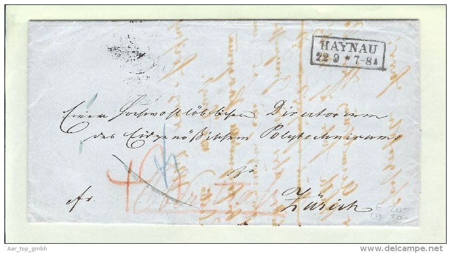 Polen 1865-09-22 Brief Haynau Nach Zürich Taxiert - ...-1860 Préphilatélie