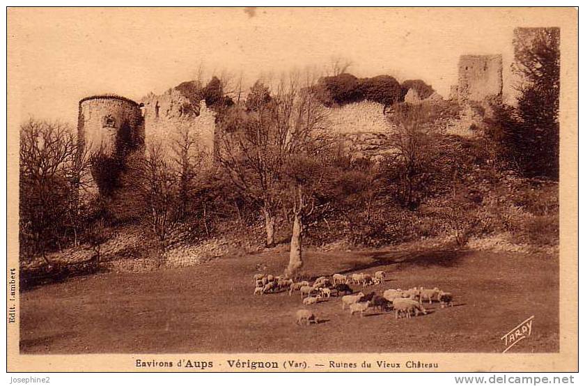 Environs D' Aups - Vérignon ( Var ) Ruines Du Vieux Château -Troupeau De Moutons En Paturage - Aups