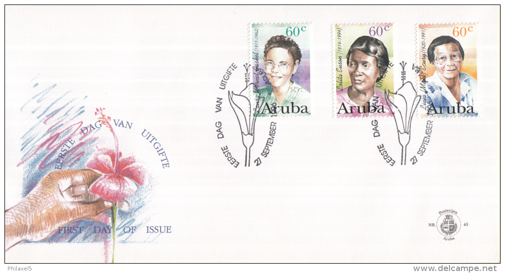 Aruba - FDC65 - Beroemde Vrouwen - Laura S. Wernet-Paskel/Livia T.I. Ecury/Lolita E. Euson - NVPH E65 - Curaçao, Nederlandse Antillen, Aruba