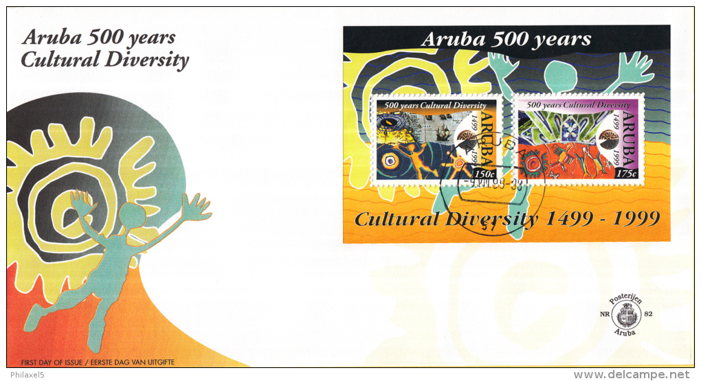 Aruba - FDC82a - 500 Jaar Culturele Diversiteit, Waarneming Arba Door Alonso De Ojeda In Augustus 1499 - NVPH E82a - Archeologie