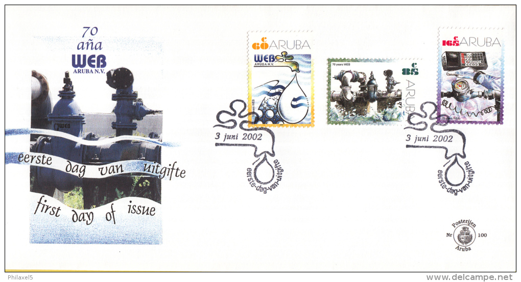 Aruba - FDC100 - 70 JaarWater- En Energiebedrijf - Kraan Met Druppel/Waterleidingstelsel/Watermeter - NVPH E100 - Curaçao, Nederlandse Antillen, Aruba