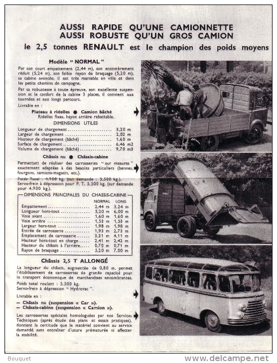 AUTOMOBILES  - PUBLICITE - DEPLIANT 2 VOLETS - UTILITAIRE , CAMIONNETTE , CAR , PLATEAU - RENAULT 2,5 TONNES - Voitures