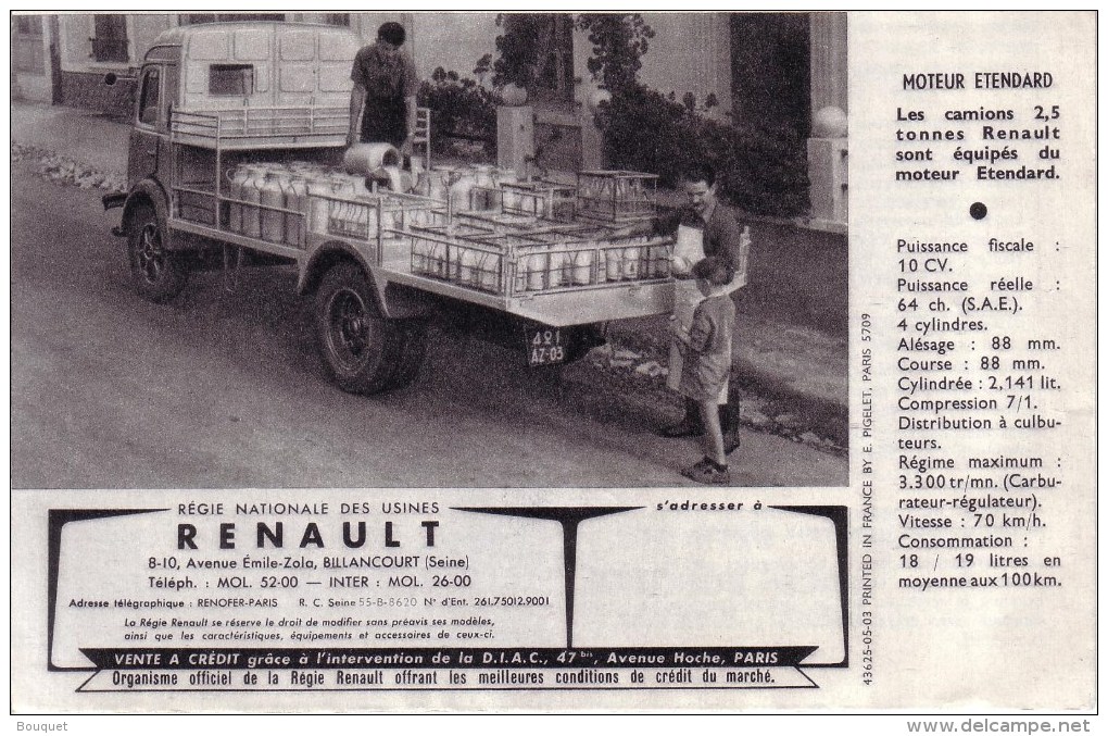 AUTOMOBILES  - PUBLICITE - DEPLIANT 2 VOLETS - UTILITAIRE , CAMIONNETTE , CAR , PLATEAU - RENAULT 2,5 TONNES - Voitures