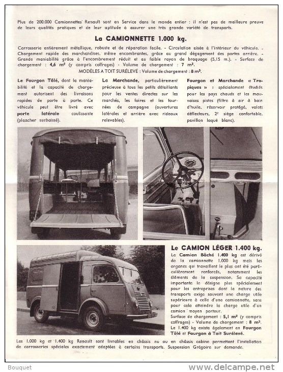 AUTOMOBILES  - PUBLICITE - DEPLIANT 2 VOLETS - UTILITAIRE , CAMIONNETTE , CAMION LEGER  - RENAULT 1000 KG , 1400 KG - Voitures