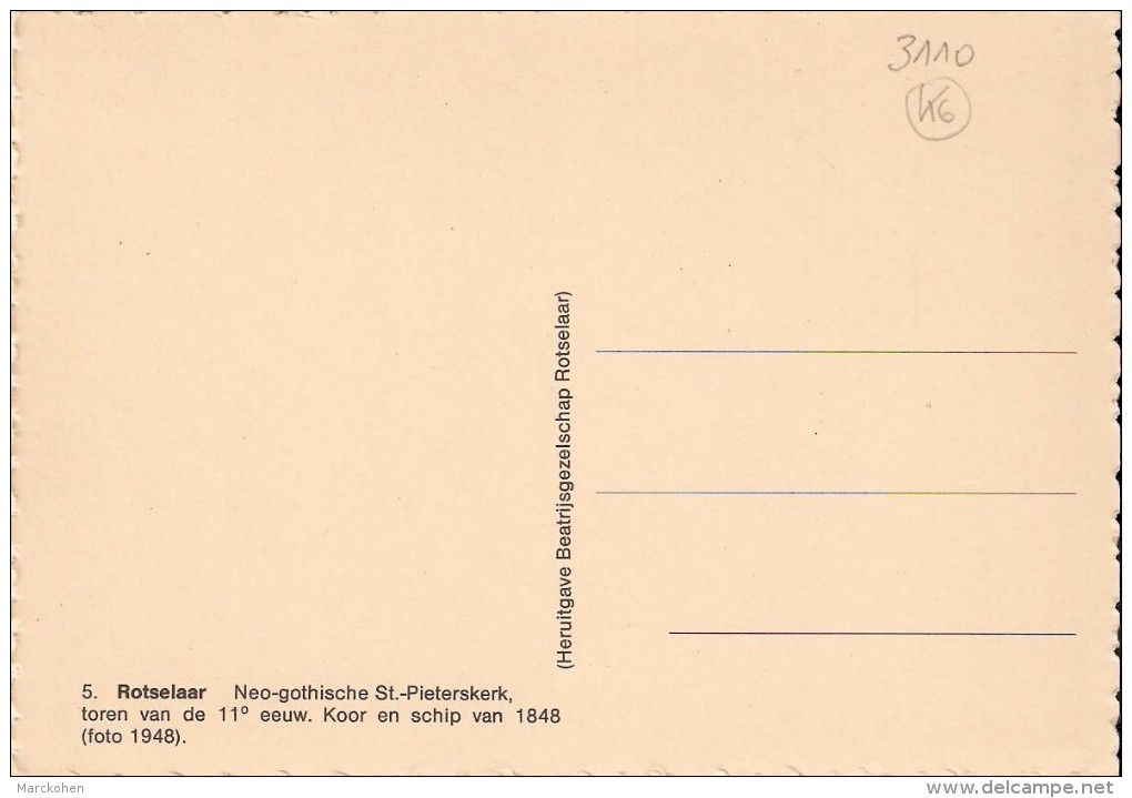 ROTSELAAR (3110) :  Neo-gothische St.-Pieterskerk, Toren Van De 11° Eeuw. Koor En Schip Van 1848 (foto 1948). CPSM. - Rotselaar