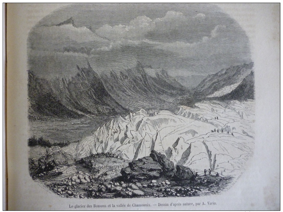 Voyage De Goethe En Suisse , Mer Glace Montauvert , Glacier Bosson , Gravure D'aprés Dessin Varin 1860 Texte / 4 Pages - Estampes & Gravures