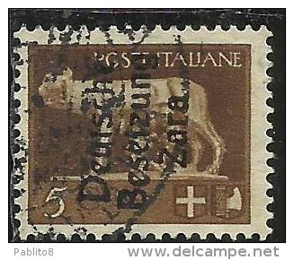 ZARA OCCUPAZIONE TEDESCA GERMAN OCCUPATION 1943 SOPRASTAMPATO D´ITALIA ITALY OVERPRINTED CENT. 5 USATO USED OBLITERE´ - Duitse Bez.: Zara