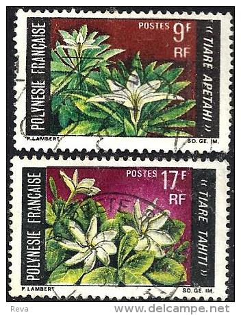 POLYNESIE FRANCAISE FLORA FLOWERS SET OF 2 9&17 FRANCS STAMPS ISSUED 1960's(?) SG91-92 USEDLH READ DESCRIPTION !! - Gebruikt