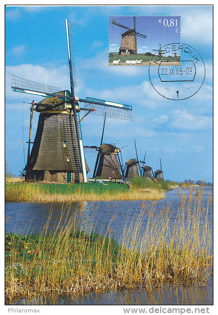 D20752 CARTE MAXIMUM CARD MAXIMUM CARD FD 2005 NETHERLANDS - MILLS AT KINDERDIJK - WORLD HERITAGE - CP ORIGINAL - Moulins