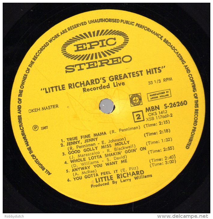 * LP *  LITTLE RICHARD'S GREATEST HITS - RECORDED LIVE ( Holland 1967 On EPIC) - Rock