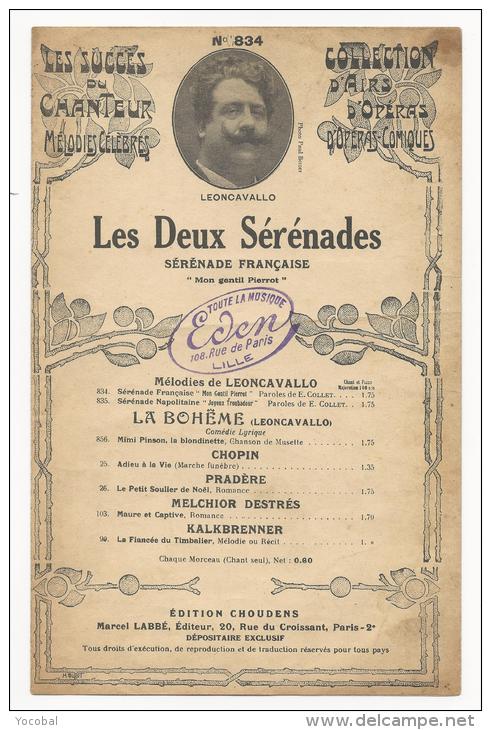 Partition Musicale, Les Deux Sérénades, Leoncavallo, Ed : Choudens, Frais Fr : 1.60€ - Partitions Musicales Anciennes