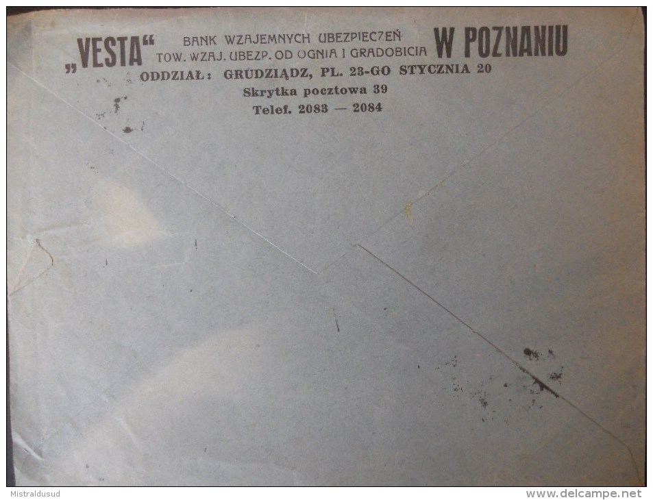 Pologne Lettre De Grudziadz 1937 Pour Torun - Covers & Documents