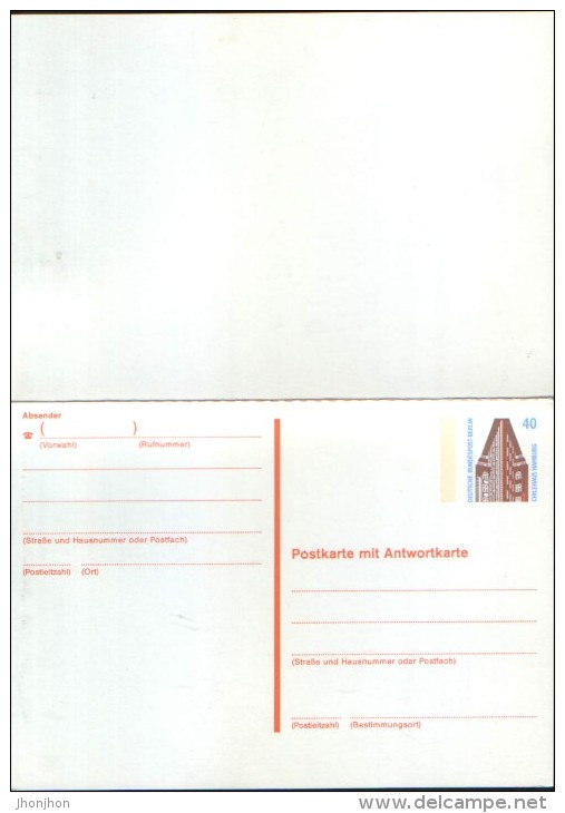 Germany/Berlin -stationery Postcard With Paid Answer Unused 1989 - With Fluorescent Strips Ca.3mm - 2/scans - Privé Postkaarten - Ongebruikt