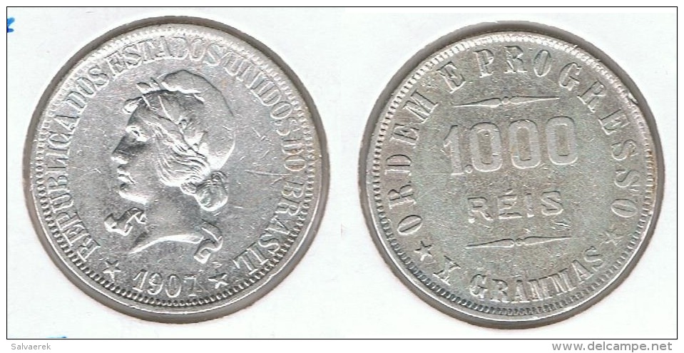 BRASIL 1000 REIS 1907 PLATA SILVER - Brasil