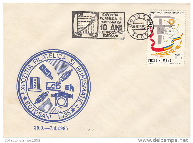 21880- BOTOSANI ELECTROCONTACT PHILATELIC EXHIBITION SPECIAL COVER, 1985, ROMANIA - Covers & Documents