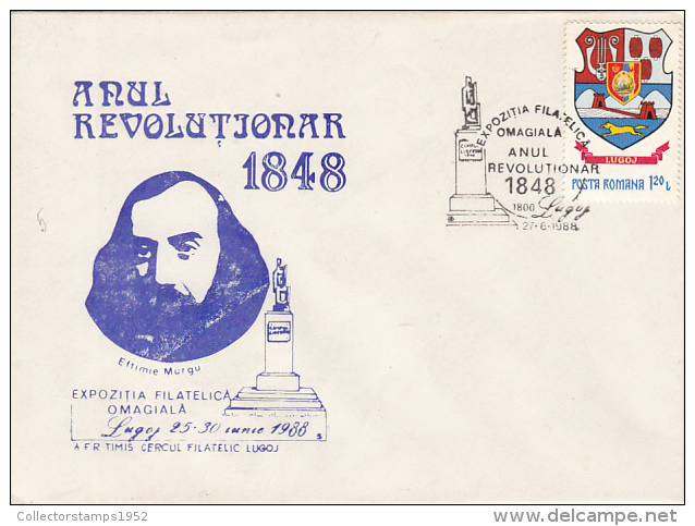 21892- EFTIMIE MURGU, 1848 REVOLUTIONAR, SPECIAL COVER, 1988, ROMANIA - Covers & Documents