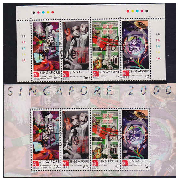 Singapore 2000 New Millennium - Sef Of Strip Of 4v. + M/S Fine Used SG 1027a+ MS1031 (458) Stamps - Singapour (1959-...)