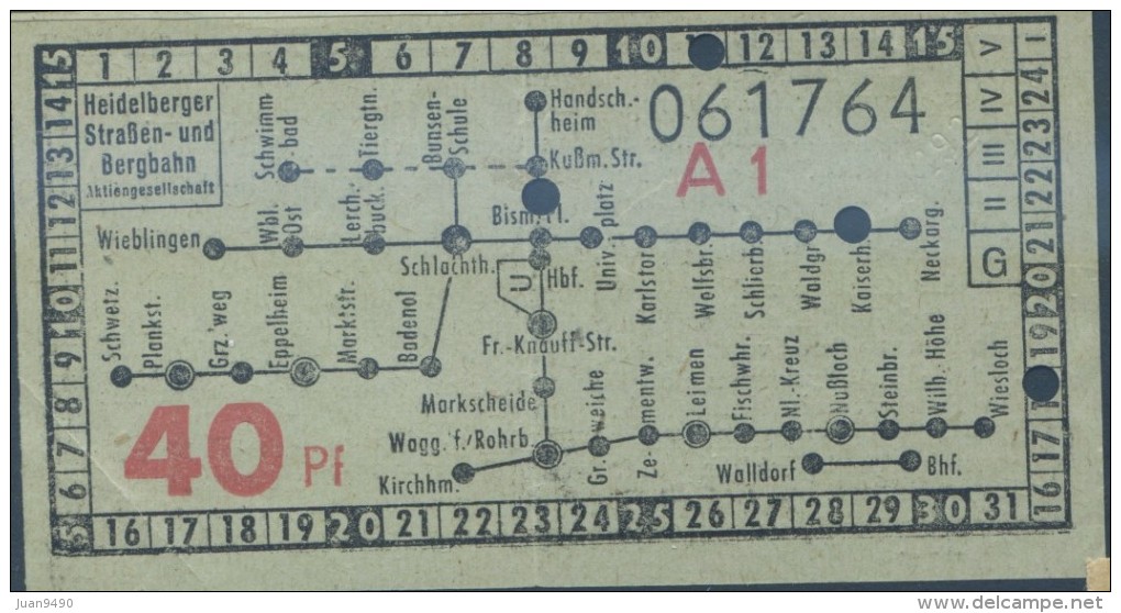 TICKET TRAM  HEIDELBERG ALEMANIA - Europe