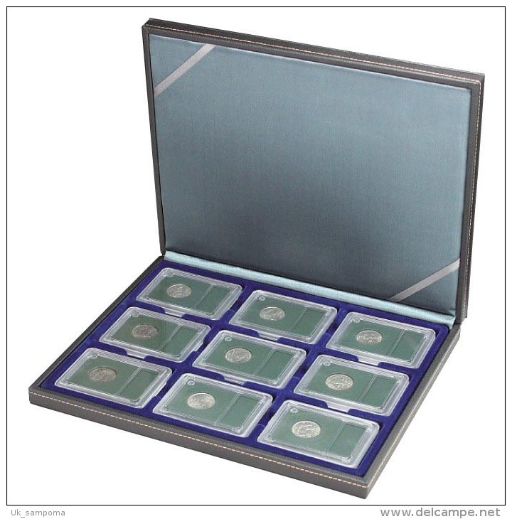 Lindner 2364-2219ME NERA M Coin Case With A Dark Blue Insert. Suitable For 9 Slabs Up To A Size Of 63 X 85 Mm. - Supplies And Equipment