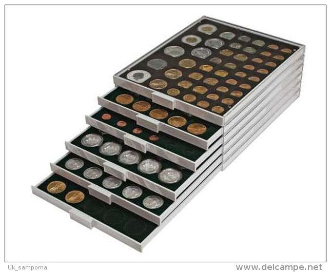 Lindner 2537C Coin Box CARBO With 30 Round Compartments, Suitable For Coin Capsules With An External Ø Of 37,5 Mm, E.g. - Supplies And Equipment