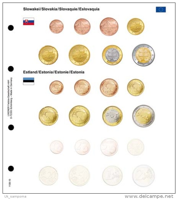 Lindner 1108-19 Illustrated Page For EURO Coin Sets : Slovakia/Estonia/Latvia - Matériel