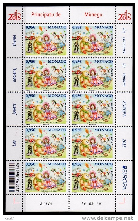 MONACO - 2015 - Anciens Jouets, Poupées, Nounours, Europa 2015 - Feuillet Neufs // Mnh - Unused Stamps