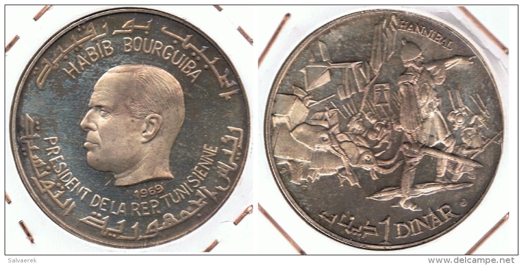 TUNEZ  HANNIBAL  DINAR 1969 PLATA SILVER - Túnez