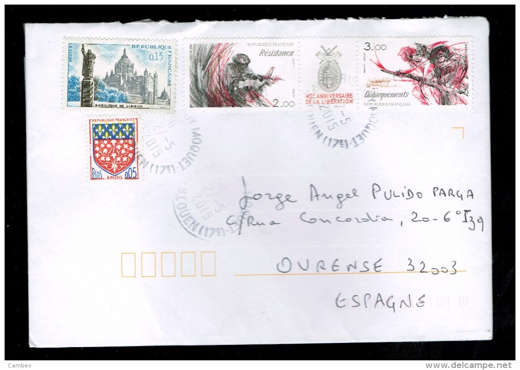 FRANCE USED COVER 2015 BASILIQUE LISEUX 40TH ANNIVERSARY OF LIBERATION II WAR WORLD RESISTANCE LANDING - Storia Postale