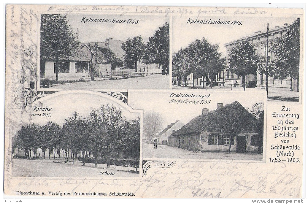 SCHÖNWALDE Mark Wandlitz Jubiläum 150 Jahre Kolonistendorf 1753 1903 9.7.1905 Gelaufen - Wandlitz