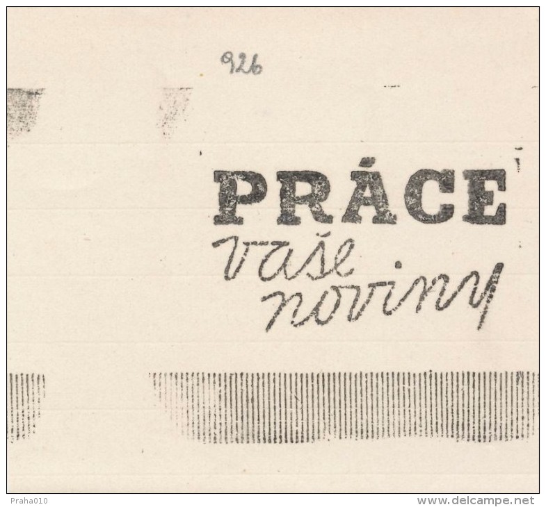 J2288 - Czechoslovakia (1945-79) Control Imprint Stamp Machine (R!): "Prace" (= Work) Your Newspaper - Proofs & Reprints