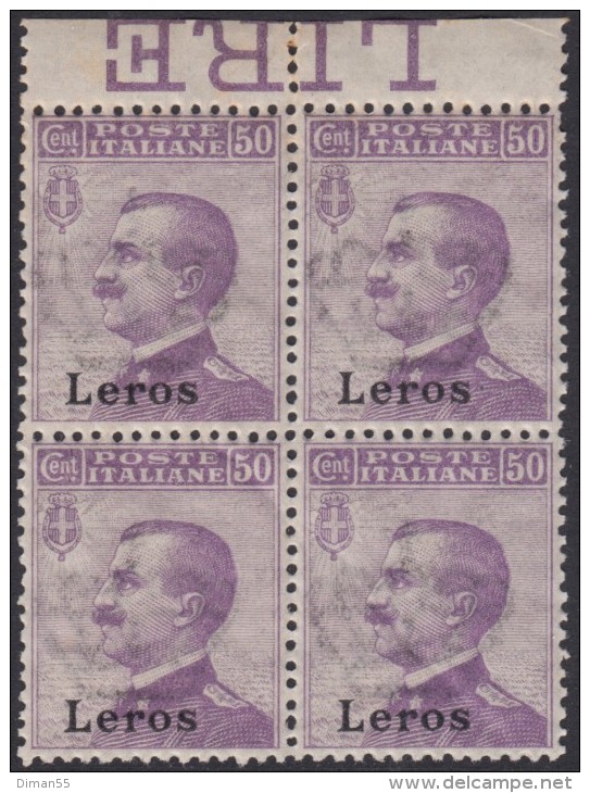 Egeo - Leros - N.7 - QUARTINA BORDO DI FOGLIO SUPER CENTRATA - Gomma Integra - MNH** - Egée (Lero)