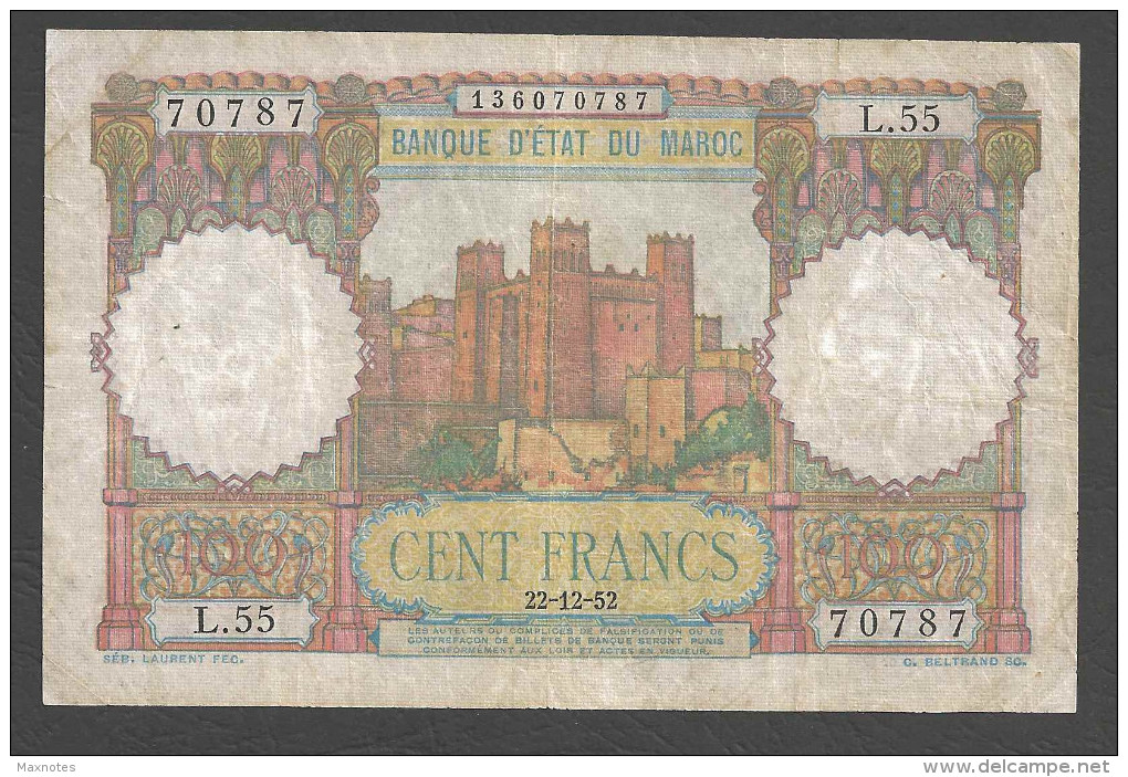 MAROC (MAROCCO) : 100 Francs - 22/12/52 - P45 - VF - Marocco