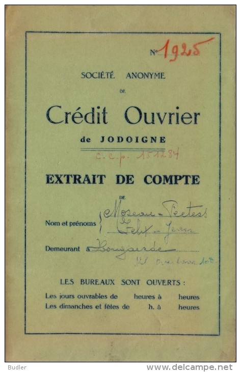 1958 : Société Anonyme De CRÉDIT OUVRIER De JODOIGNE : Extrait De Compte : GELDENAKEN, - Bank & Insurance