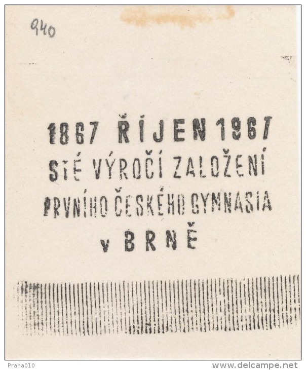 J2310 - Czechoslovakia (1945-79) Control Imprint Stamp Machine (R!): 1867 October 1967; 100th Anniversary Of The First.. - Proofs & Reprints