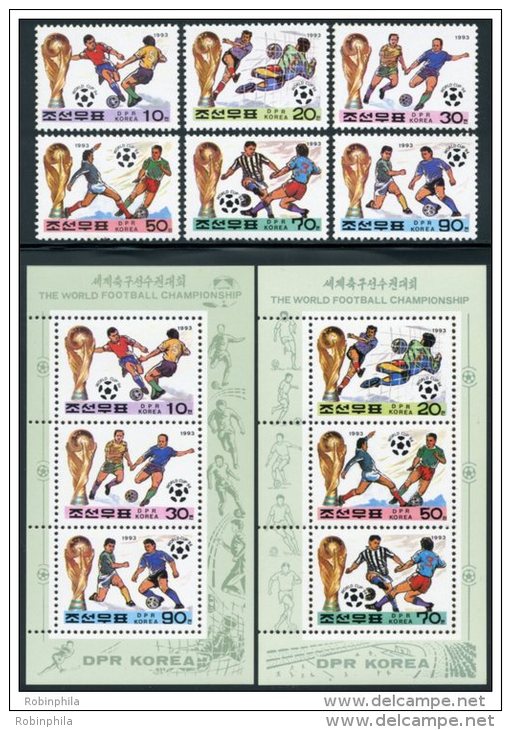Korea 1993, SC #3213-18,3213a-14a, Perf 6V+2M/S, World Cup, Football - 1994 – Estados Unidos