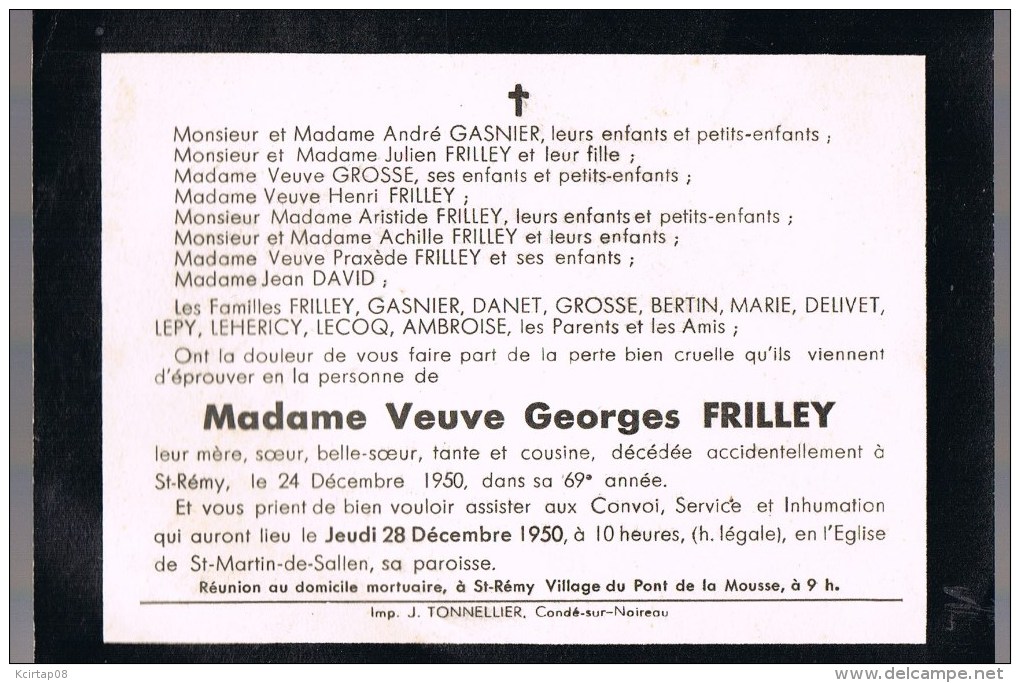 Madame Veuve Georges FRILLEY . - Décès