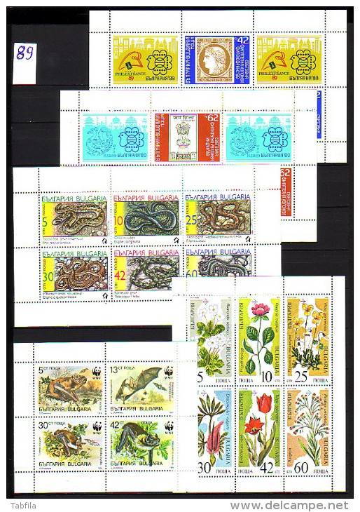 BULGARIA - 1989 - Comp ** Yv 3228 - 3291 + 5 PF + Bl 158 - 163 Dent. Et Non Dent. + Car. - Années Complètes