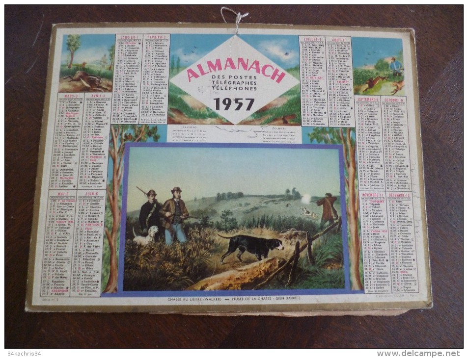 Calendrier Almanach Grand Format Postes Et Télégraphes 1957 Thème Chasse - Formato Grande : 1941-60