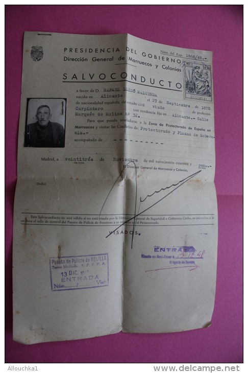 1948 SALVO CONDUCTO GOBIERNO DIRECCION DE MARRUECOS Y COLONIAS  ESPANA ESPAGNE DOCUMENTO HISTÓRICO +VIGNETTE VISA ENTRAD - Documentos Históricos