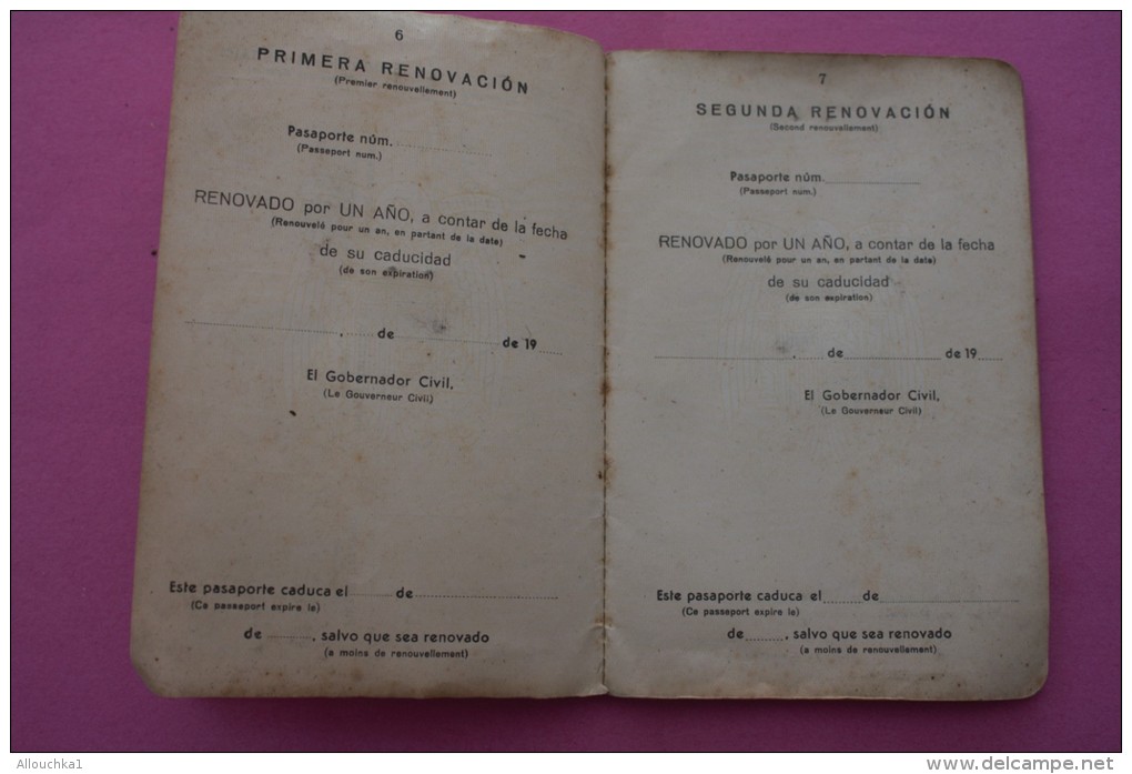 PASSPORT 1948 PASAPORTE ESPANA ESPAGNE DOCUMENTO HISTÓRICO+VIGNETTE VISA FISCAUX 900fr MINISTERE AFFAIRES ETRANGERE