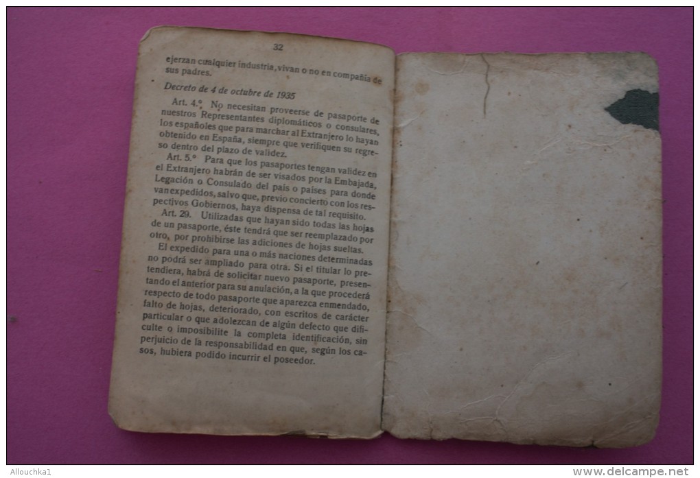 PASSPORT 1948 PASAPORTE ESPANA ESPAGNE DOCUMENTO HISTÓRICO+VIGNETTE VISA FISCAUX 900fr MINISTERE AFFAIRES ETRANGERE