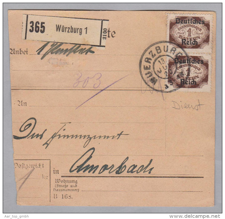 DR 1920-11-13 Würzburg Mit Dienstmarken Auf Paketkarte - Briefe U. Dokumente