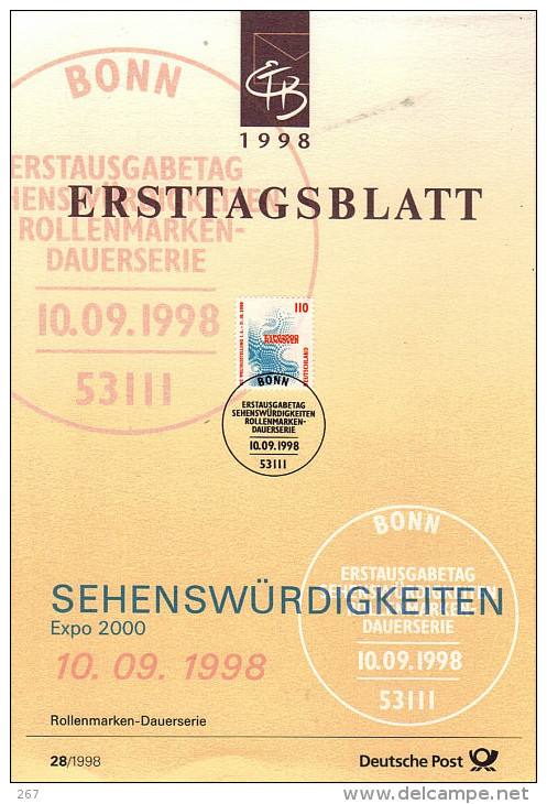 ALLEMAGNE  Carte  Notice 1er Jour  1998  Expo Universelle A Hannovre - 2000 – Hannover (Germania)