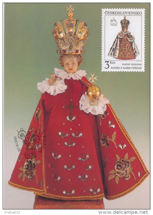 J2720 - Czechoslovakia (1991) Manufacturing Defect (RR!) - Cartes Maximum: Graceful Infant Jesus Of Prague - Plaatfouten En Curiosa