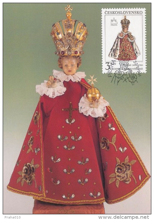 J2720 - Czechoslovakia (1991) Manufacturing Defect (RR!) - Cartes Maximum: Graceful Infant Jesus Of Prague - Variétés Et Curiosités